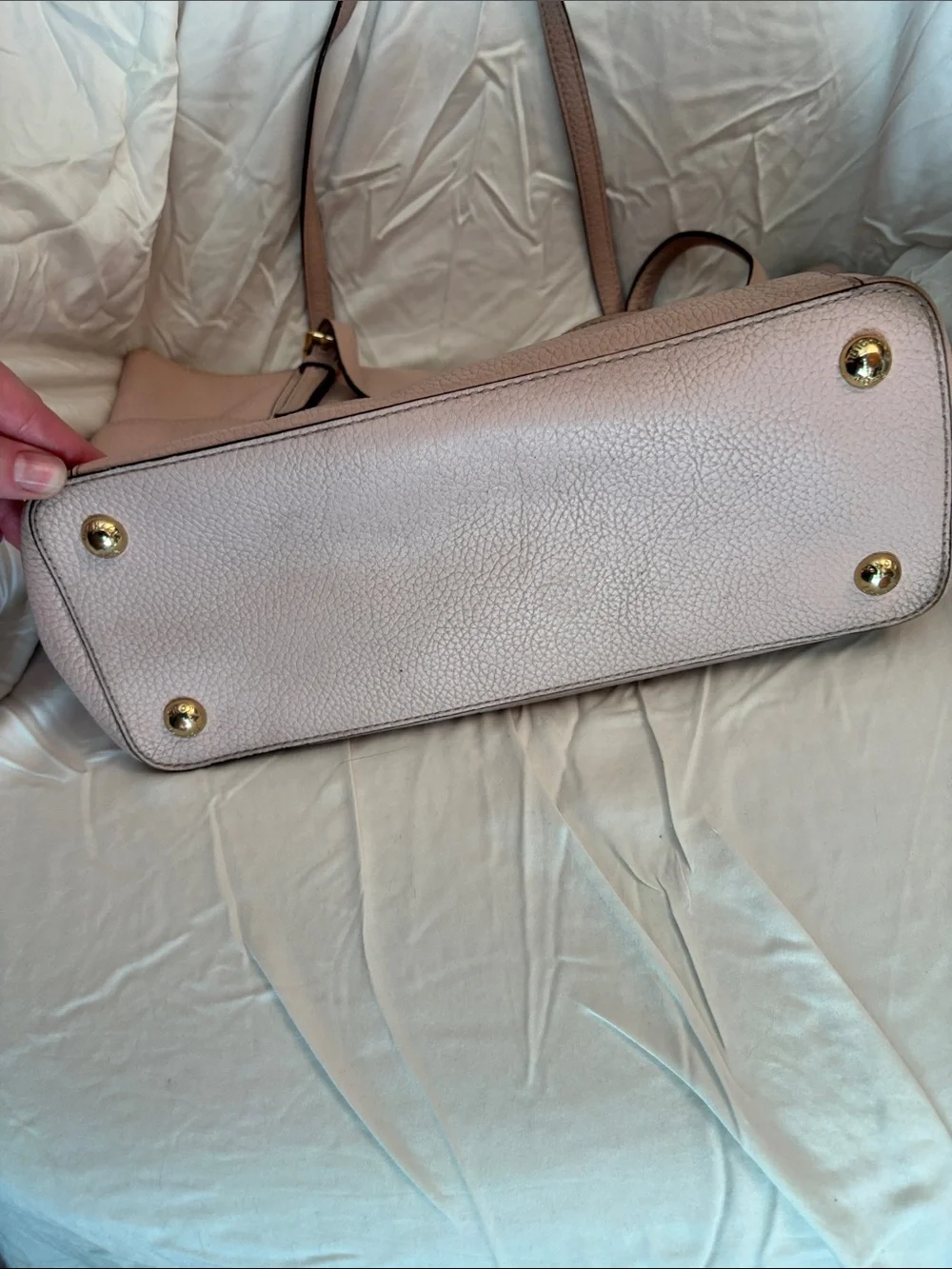 Michael Kors Light Blush Pebbled Leather Tote with Gold Logo Charm